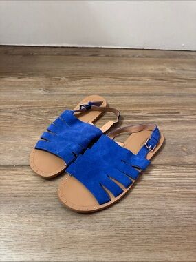 Halogen Blue Suede Fringe Slingback Sandals - Women